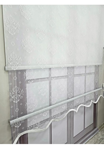 Bbb Damask Desenli Çift Mekanizmalı Tül Stor Perde Mt3049