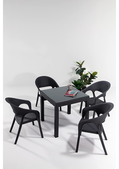 Garden Camlı 80x80 Bahçe&balkon&teras Masa Seti - Antrasit Diğer
