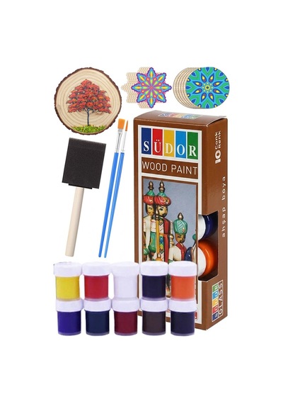 Ahşap Boyası 10 Renk 20ml 1 Paket Südor 10 Lu Ahşap Boya Yüksek Kapatıcılık Kesik Uçlu Sünger Fırça Canlı Renk