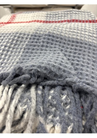 Sesli Comfort Mavi Kırmızı Ekose Skoç Pamuk Örme Battaniye 200x220 Çift Kişilik Battal Diğer