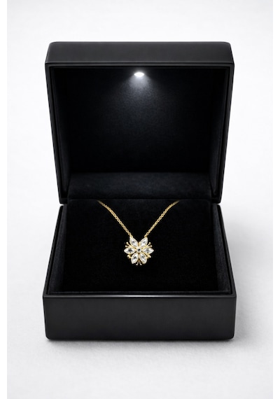 Çekirdekjewelry 925 Ayar Gümüş Altın Kaplama Çiçek Model Zirkon Taşlı Kadın Kolye Özel Işıklı Hediye Kutusunda Sarı