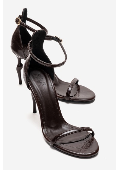 Luvishoes Yelena Kahverengi Baskı İnce Bantlı Kadın Topuklu Ayakkabı