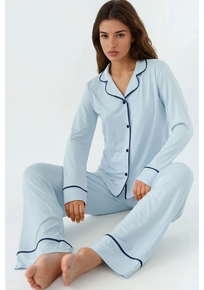 Hiccup Gömlek Yakal Ekstra Yumuşak Rahat Kesim Uzun Kollu Pijama Takımı Bebek Mavisi