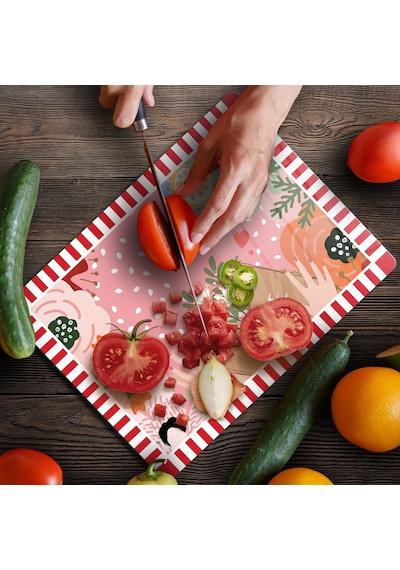 2'li Cam Kesme Tahtası Ve Sunumluk Karışık Renkli Love Desenli 20 X 30 Cm Ve 25 X 35 Cm Çok Renkli