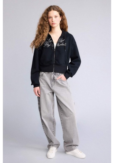 Defacto Kapüşonlu Baskılı Fermuarlı Sweatshirt H0168ax26spbk81 Siyah-bk81