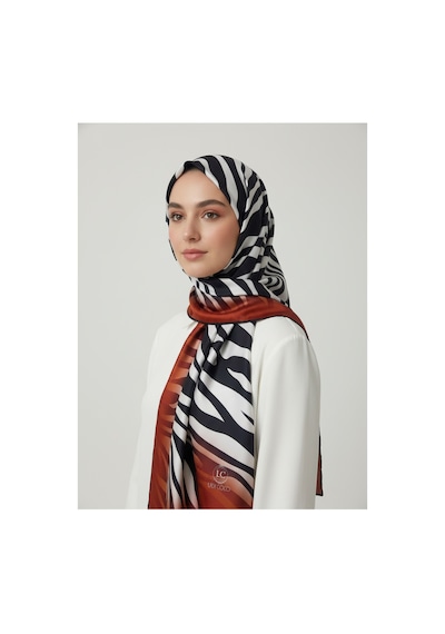 Lady Coco Zebra Desenli Dijital Baskı Rayon Eşarp Tarçın