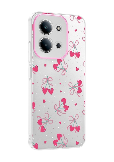 Redmi 15c Kılıf Kamera Korumalı Desenli Zore Klip Kapak - Kalpli Kiraz -