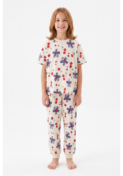 Alkın Kids 3-13 Yaş Kız Çocuk Kiraz Ve Çiçek Desenli %100 Pamuklu Kısa Kollu Pijama Takımı Bej Alkın Kids 3-13 Yaş Kız Çocuk Kiraz Ve Çiçek Desenli %100 Pamuklu Kısa Kollu Pijama Takımı Bej