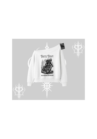 Tarzsokak Kayık Yaka Sweatshirt Throttle Therapy No Brakes Just Freedom Beyaz