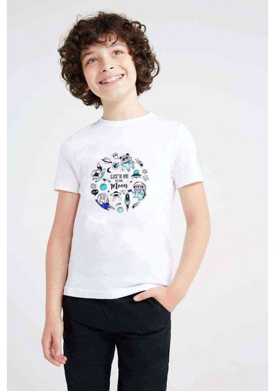 Tshirthane Let'S Go To The Moon Baskılı Unisex Çocuk Beyaz T-Shirt