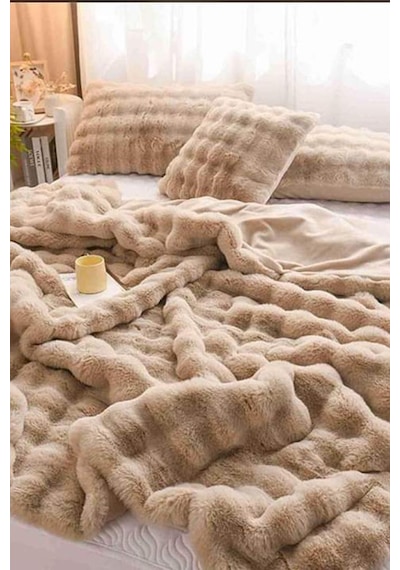 Tomris Tavşan Tüyü Çift Kişilik Yatak Örtüsü 220x240 Cm Vizon Vizon