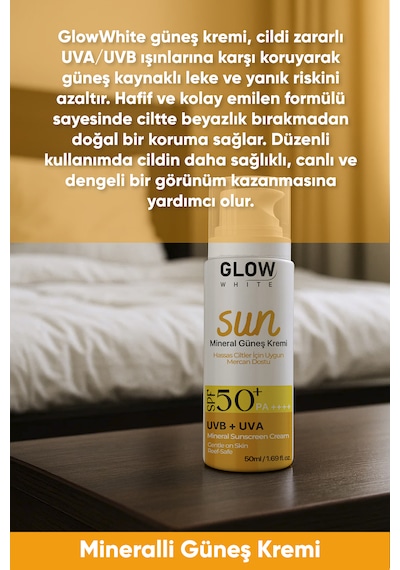 Glow White Hassas Ciltler için Mineral Güneş Kremi SPF50+ 50 ML