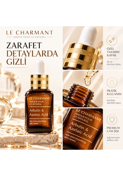 Le Charmant Arbutin Ve Azelaik Asit Leke Karşıtı Cilt Tonu Eşitleyici Aydınlatıcı Yüz Serumu 30 ML
