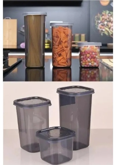 3 Boy Erzak Saklama Kabı Plastik 24 X 23,5 X 33 Siyah Cn Diğer