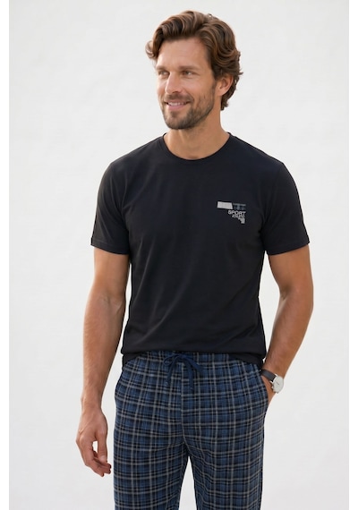 Tudors Erkek Standart Fit Normal Kesim Pamuklu Bisiklet Yaka Kısa Kollu Lastikli Siyah Pijama Takımı-51141 Tudors Erkek Standart Fit Normal Kesim Pamuklu Bisiklet Yaka Kısa Kollu Lastikli Siyah Pijama Takımı-51141
