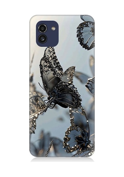Samsung Galaxy A03 Uyumlu Tül Kanatlı Kelebekler Desenli Silikon Kılıf
