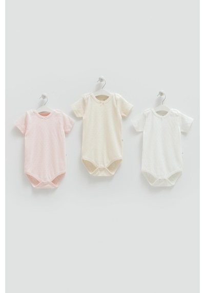 Kıpırık Baby Kız Bebek 3'lü Body Bej Pembe Ve Ekru -1302 Pembe