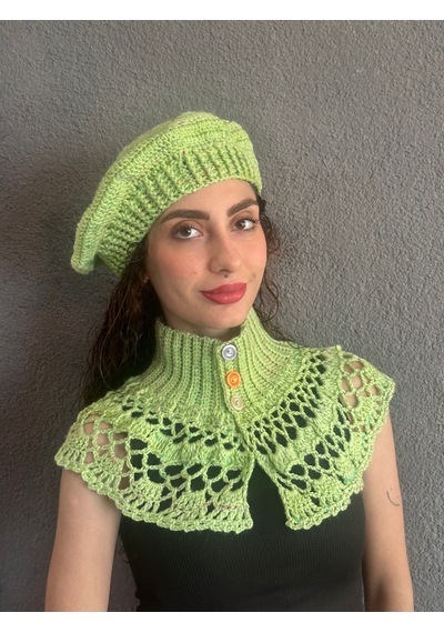 Gönülden Tasarım El Örgüsü Fransız Ressam Bere Ve Boyunluk Kadın Set Yeşil