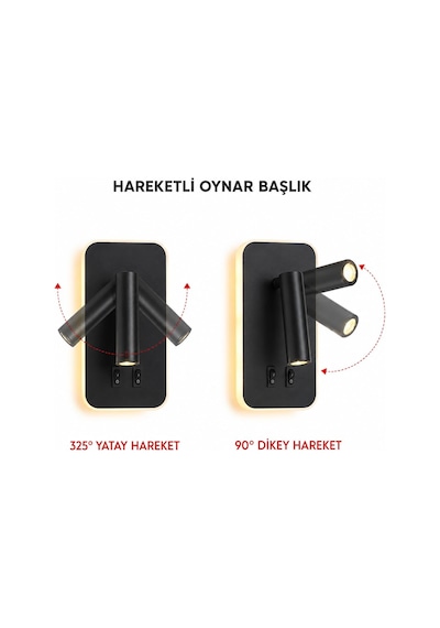 Tuvalu Siyah Led Duvar Apliği / 13w / 3200k Gün Işığı / Çift Anahtarlı Çift Kademe Yanma / 930 Lümen / 220 Diğer