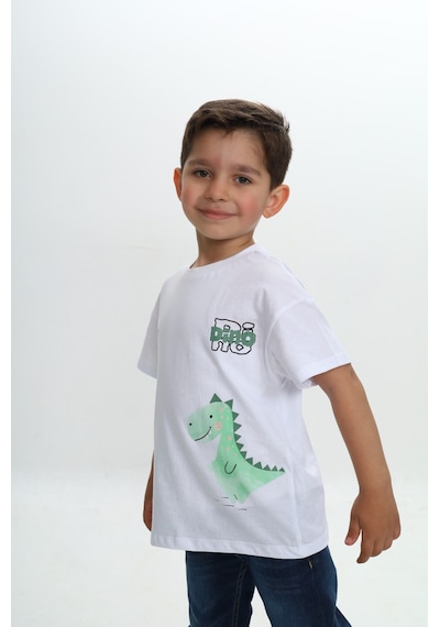 Toontoy Kids Toontoy Erkek Çocuk Dinazor Yazı Baskılı Tişört Beyaz
