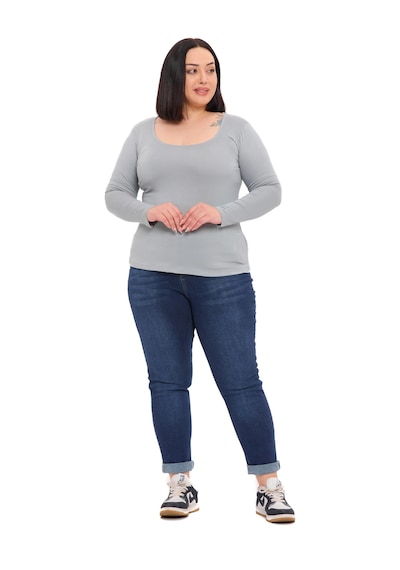 Disentis Büyük Beden U Yaka Uzun Kollu Viskon Açık Gri Body Açık Gri