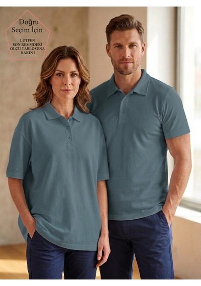 Smalltouch Unisex Kadın Erkek Polo Yaka Regular Kalıp Düğmeli Pike Tişört Antrasit