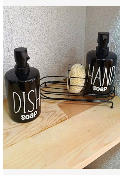 Buççin Online Mağaza 2'li Metal Stantlı Ve Süngerli Porselen Sıvı Sabunluk Mutfak Ve Banyo Seti, Hand And Dish Fenomen Se Çok Renkli