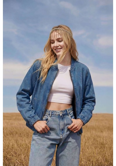 Kadın Mavi Bomber Denim Ceket mavi