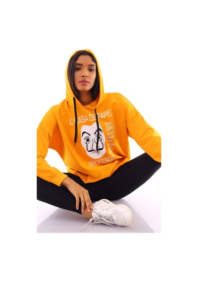 Gugus Basic Kapüşonlu Sweatshirt Sarı