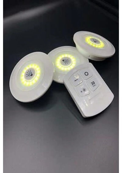3lü Uzaktan Kumandalı Yapışkanlı Kablosuz Led Spot Lambalar Çok Renkli