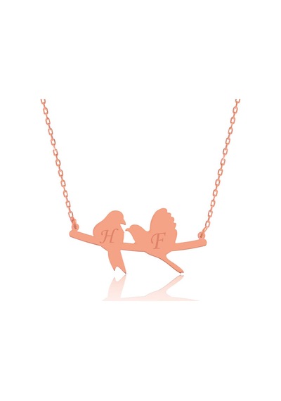 925 Ayar Gümüş Rose Altın Kaplama Kaplama Kaplama Kişiye Özel Sevgi Kuşları İsimli Kolye Rose Gold