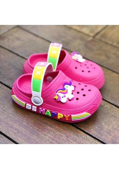 Minibonito Kız Çocuk Unicorn Figürlü Kaydırmaz Taban Terlik Sandalet Fuşya
