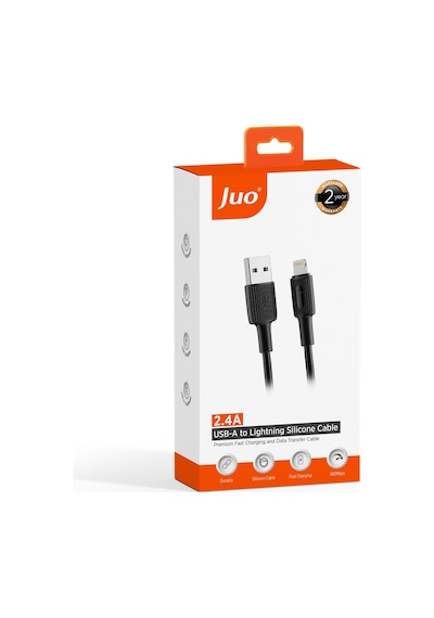 Juo JCBS111-B 12 W 2.4A USB-A To Lightning Hızlı Şarj Ve Data Kablosu Siyah 1 M
