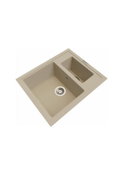 Polex Cristalüx Granit Evye P-04 Bej 1.5 Gözlü Tezgah Altı Ve Tezgah Üstü Kare Mutfak Evyesi 59.5x49 CM