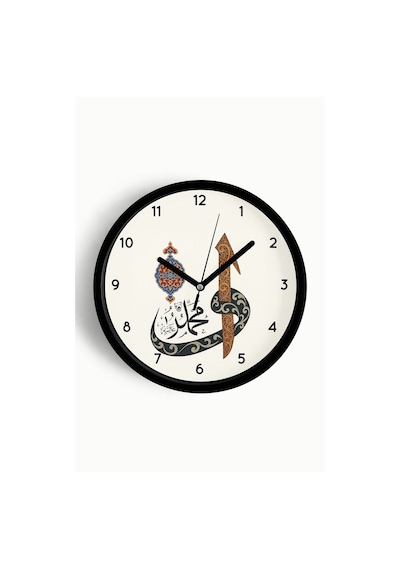 Hat Sanatı Allah Ve Muhammed Yazılı İslami Modern Duvar Saati - 30cm - Önü Camlı Siyah Kasa-jh0285 Siyah