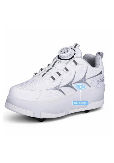 Zacoz Led Işıklı Patenli Spor Ayakkabı 36-40 Numara Tekerlekli Unisex Sneaker beyaz