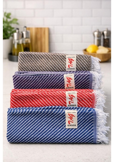 4 Lü Büyük Boy Peşkir Mutfak Havlusu,45x85 Cm,süper Emici,hızlı Kurur,leke Tutmaz,ütü İstemez Çok Renkli