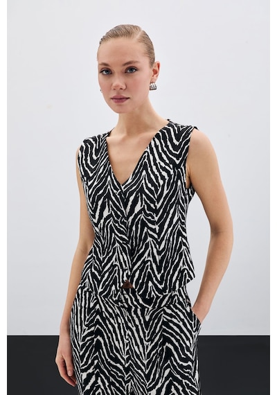 Sateen Zebra Desen Kısa Yelek - Siyah-135501 Siyah
