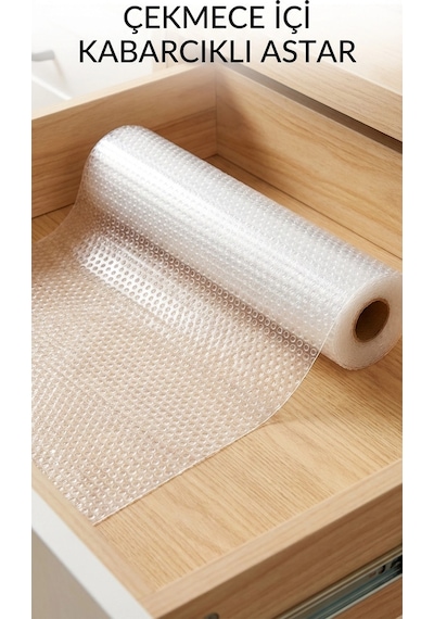 Şeffaf Kaydırmaz Dolap İçi Raflık Koruyucu Çekmece Örtüsü 45x300 Cm Pvc Eva
