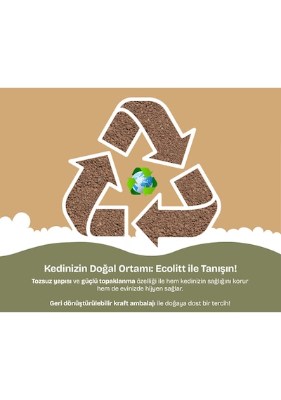 Ecolitt Kraft Pakette Tozsuz Topaklanan Kahverengi Bentonit Natura Kedi Kumu 2 x 8 KG