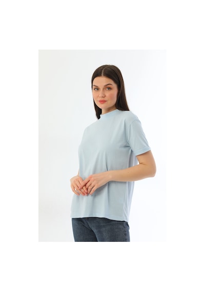 Kallima Mavi 2'Li Paket Dik Yaka Rahat Kalıp  Pamuk T-Shirt Mavi