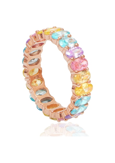 Renkli Zirkon Oval Taşlı Rose Altın Kaplamalı Tam Tur Gümüş Yüzük Gümüş - Pembe Altın Renkli Zirkon Oval Taşlı Rose Altın Kaplamalı Tam Tur Gümüş Yüzük Gümüş - Pembe Altın