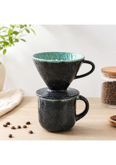 Tr El Yapımı Seramik V60 Dripper, Glossy Black Filtre Kahve Demleme Ekipmanı, Pour Over Kahve Demleme Seti, Barista V Genel