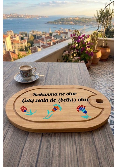 Kahve Keyfi Temalı Afilli Kahve Sunum Tablası Figür 16