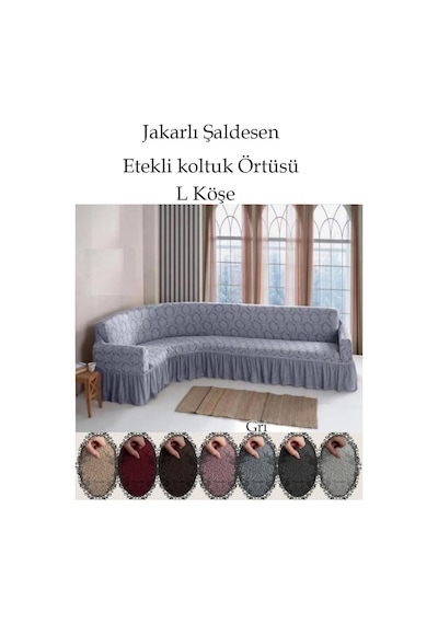 Jakarli Şal Desen L.köşe Koltuk Örtüsü, Koltuk Kılıfı Gri 350cm Gri