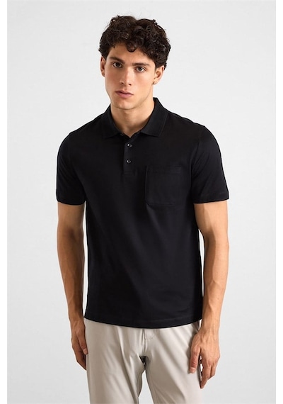 Süvari Siyah Regular Düz Baskısız Düz Fermuarlı Polo Yaka Tişört Ts1014000442-s09