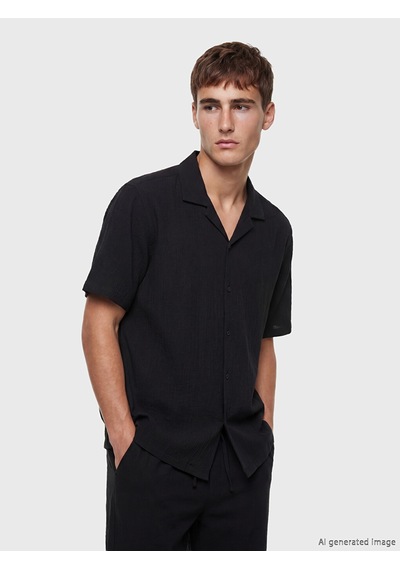 Lcw Vision Siyah Regular Fit Krinkle Erkek Gömlek