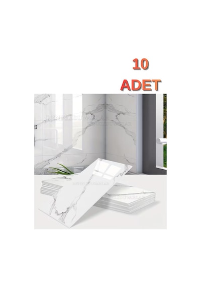 10 Adet 30x60 Cm Yapışkanlı Mermer Desenli Köpük Banyo,tezgah Arası Duvar Paneli Kağıdı Cf-1035 Beyaz