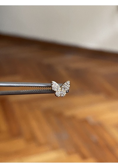 316 L Cerrahi Çelik Dudak Kıkırdak Helix Tragus Piercingi Kelebek Detaylı Piercing Siyah - Yeşil