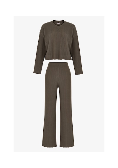Penti Haki Khaki Waffle Uzun Kollu Pantolon Pijama Takımı Kh22